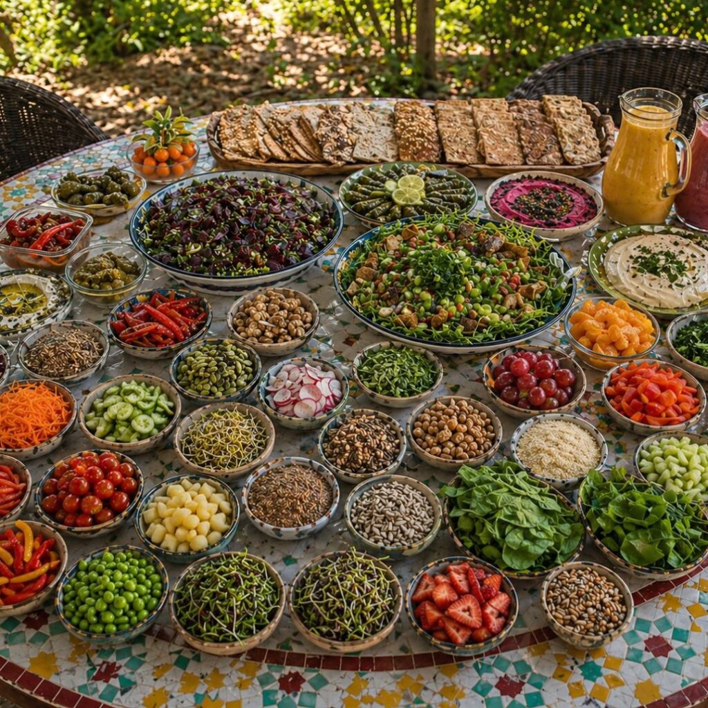 שולחן ערוך של ארוחת בוקר טבעוני לריטריטים